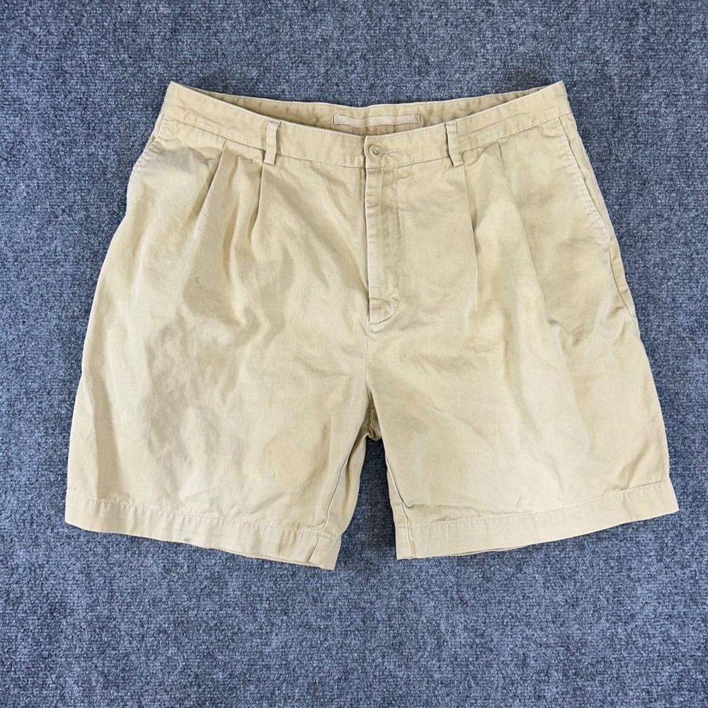 Nautica Rigger Classic Fit Pleated Chino Shorts Tan Khaki Mens 36W Cotton